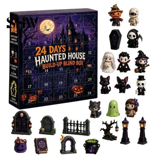 24 Day Box Halloween Advent Calendar 2026, Days Countdown with 2D Flat Gifts for Adults Kids Acrylic Mini Figures, Collectible Surprise Girls