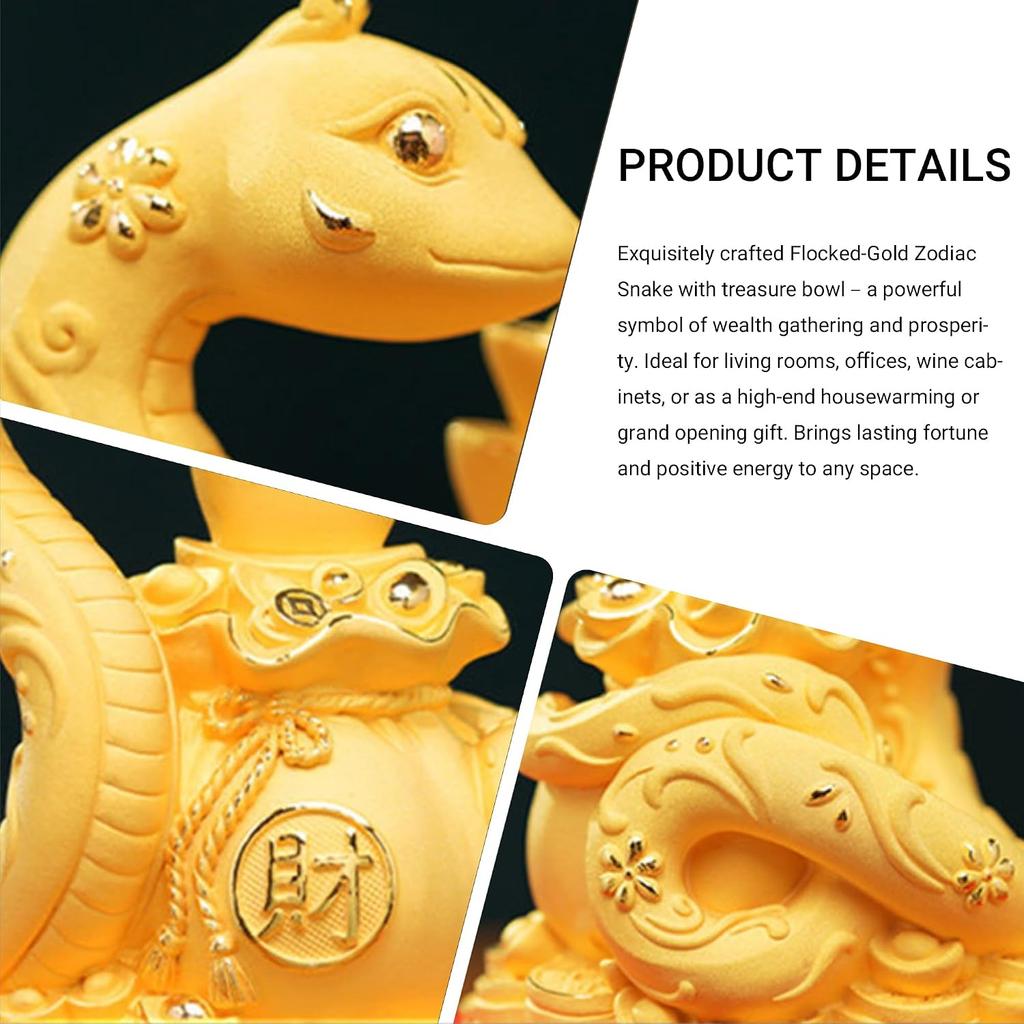 Wealth Ascending Snake Fortune Bag Figurine, Premium Sandblasted Metallic Sandy Finish, Oriental Feng Shui Art Style Decor, Prosperity
