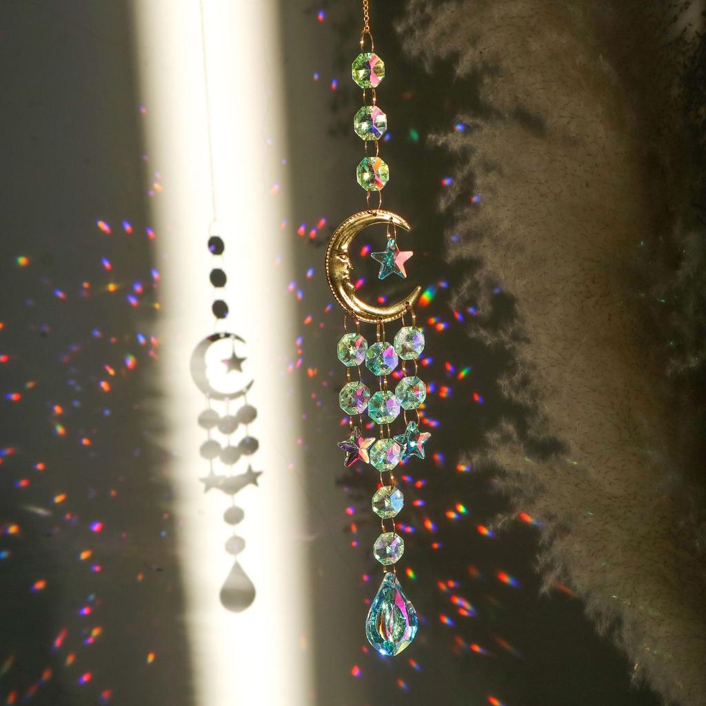 Лунные хрустальные ловцы солнца, подвесные, в стиле колокольчика, садовый ловец солнца, создатель радуги, ручной работы, золотой кулон-ловец солнца, домашний декор