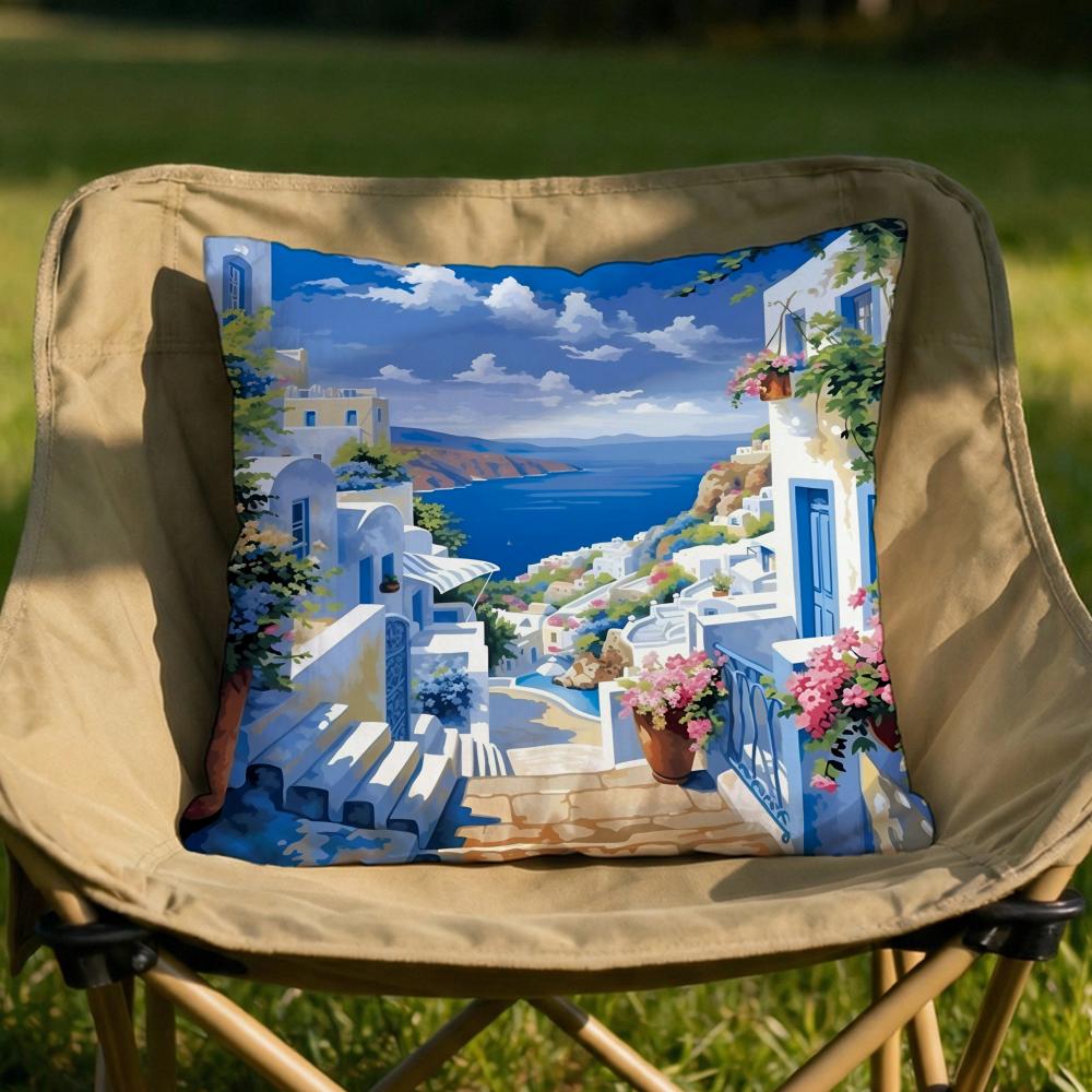 Santorini Landscape Cushion Cover Soft Reversible Durable Pillow Cover MultiScene Use for Home Car Daily Comfort