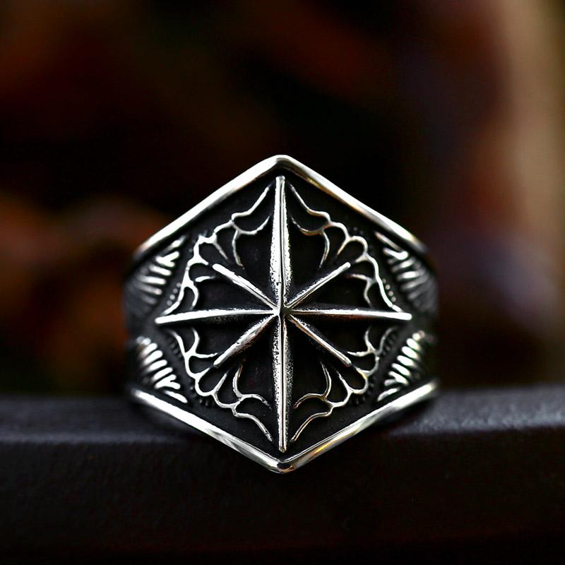 Новый магазин 316L нержавеющая сталь викинг крест компас рунический пират мужское кольцо морская мода ювелирные изделия