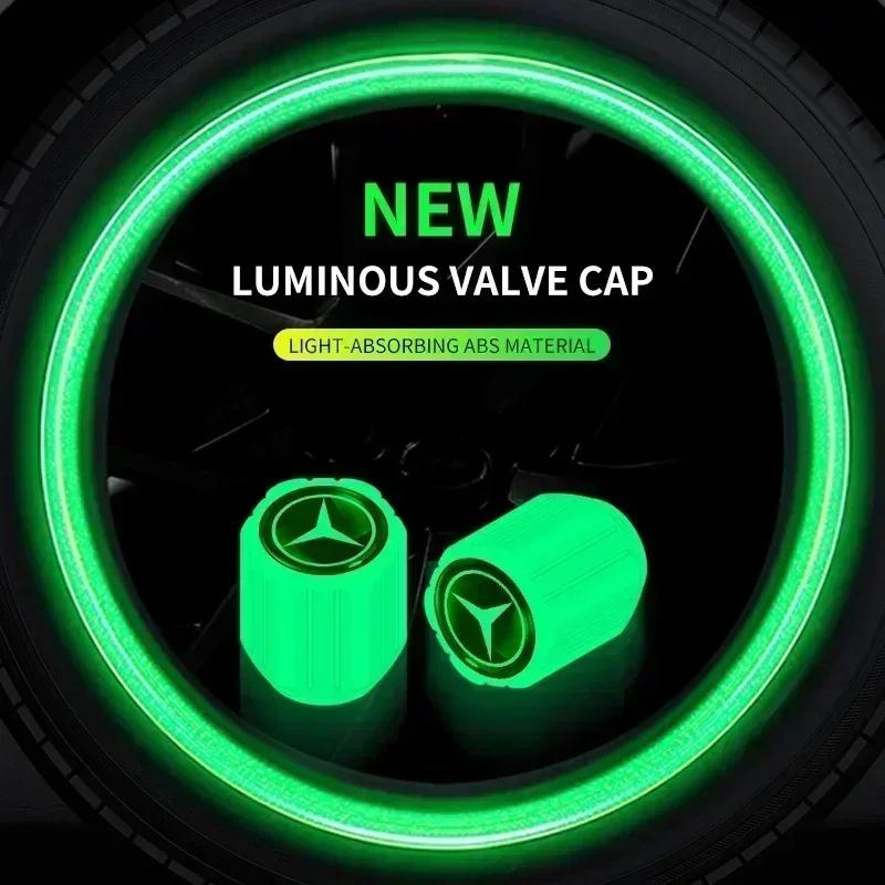 AXX2 4Pcs Car Tyre Valve Stem Luminous Caps Fluorescent Decor for Mercedes Benz W203 W204 W205 W206 W212 W213 W222 W223 E300 C200