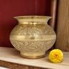 ECOPLUS HANDICRAFT Чистая латунная лота для пуджи Дизайнерский традиционный пуджа-калаша Наполненный благословениями горшок для поклонения