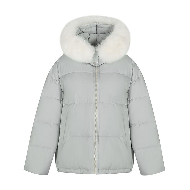 Women Autumn Winter Soild Color Thicken Outwear Cotton Padded Hooded Warm Real Fur Jacket Coat