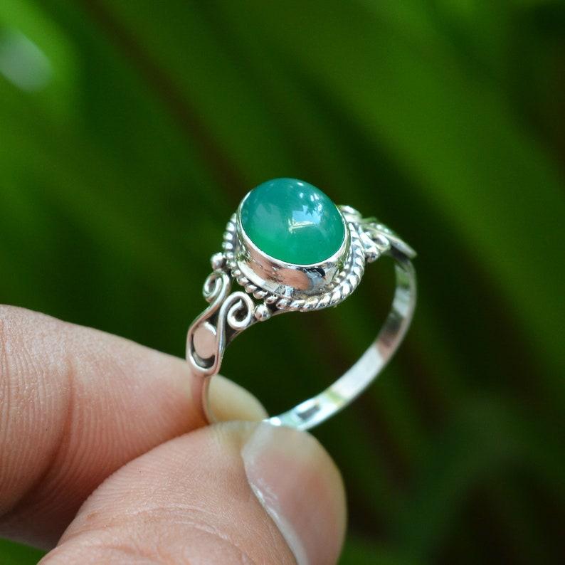 Кольцо с зеленым ониксом и овальным драгоценным камнем, дизайнерское кольцо ручной работы, кольцо из стерлингового серебра 925 пробы, богемное кольцо, эффектное кольцо