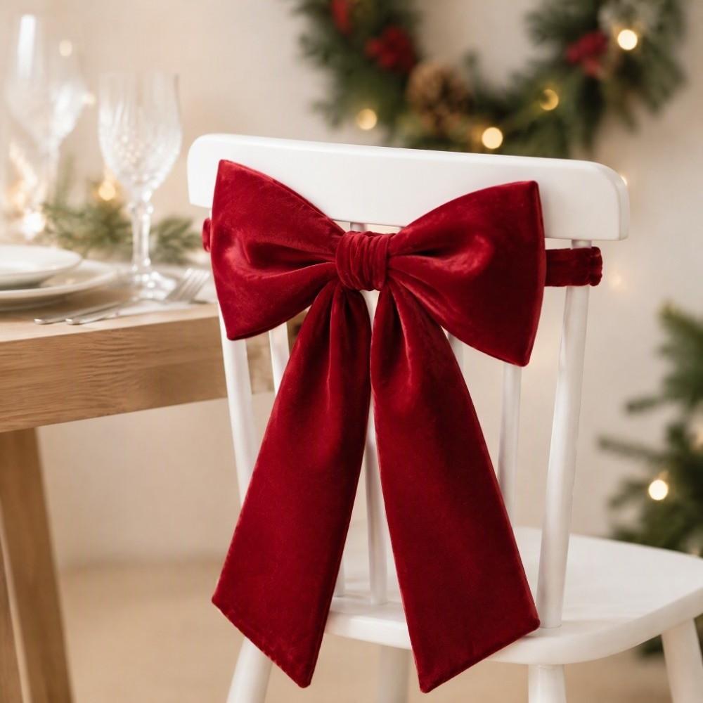 DIY Christmas Chair Bows Velvet Chair Tie Back Ribbon Bow Chair Sashes Christmas Decor