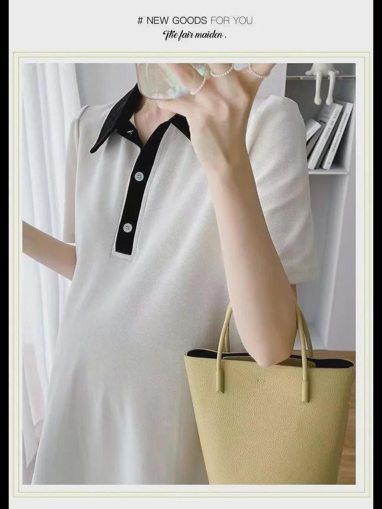 Корейское свободное летнее платье-поло для беременных с короткими рукавами