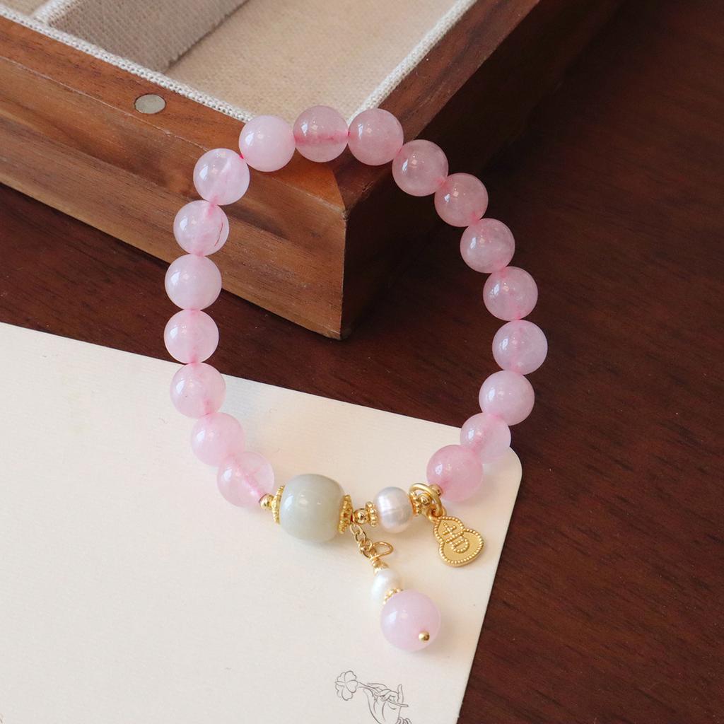 Natural Madagascar Pink Crystal Bracelet Women's Fashion Bangle Lotus Gourd Bracelet Girl Jewelry