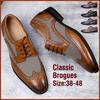 Classic British Men's Brock Retro Denim Leather Shoes Lace Up Office Shoes Business Brogue Leather Shoes Wedding Shoes