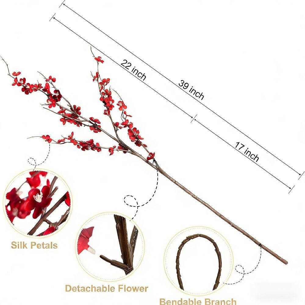 Elegant 39inch Artificial Plum Blossom DIY Long Branch Wintersweet Faux Flower Chinese Style Simulated Plum Blossom Home Decor