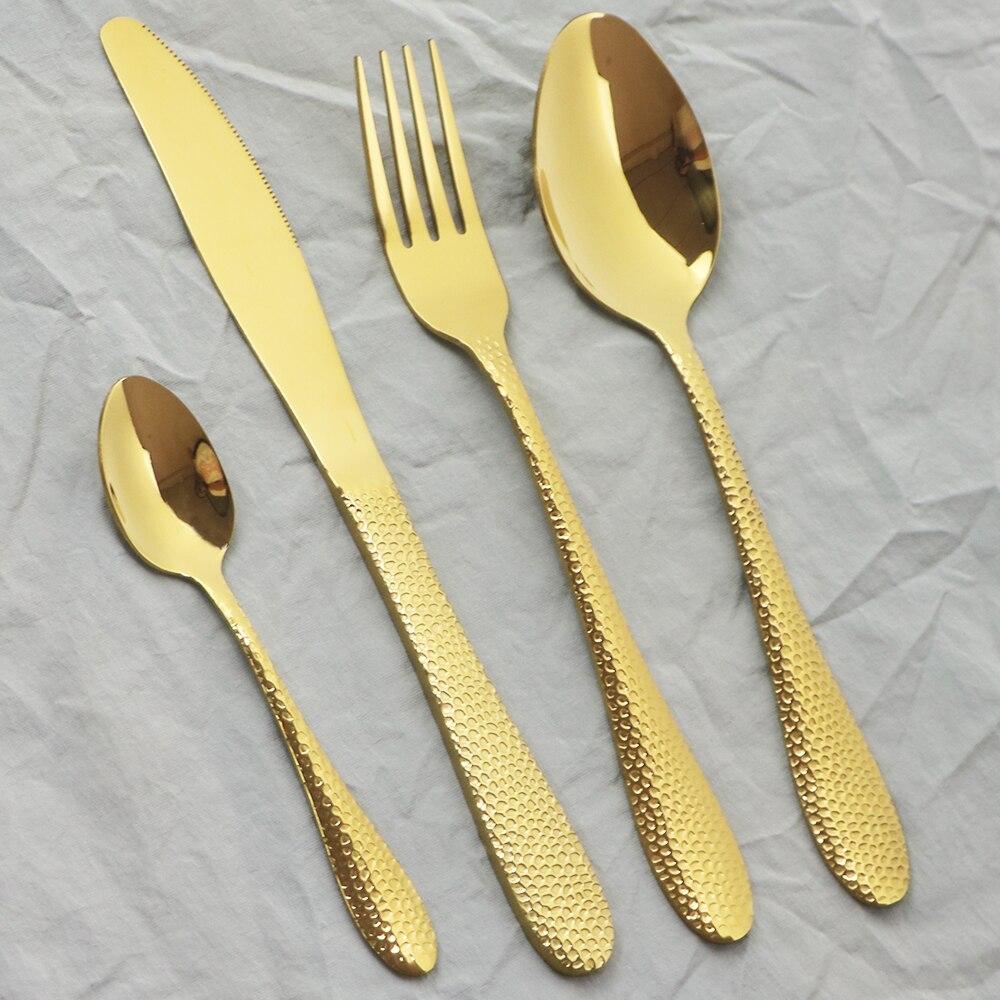 6People Gold Cutlery Set Knife Fork Tea Spoon Tableware High Quality Stainless Steel Dinnerware Home Kitchen Flatware Silverware
