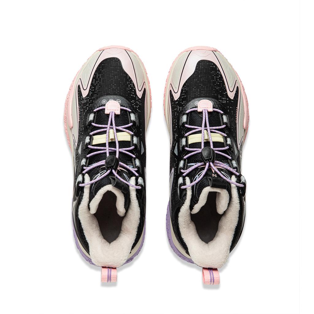 Li Ning Детская обувь из синтетической кожи, удобная флисовая подкладка, нескользящая, амортизирующая, износостойкая, теплая, средней высоты, для улицы, детская обувь, черная YKEU012-22