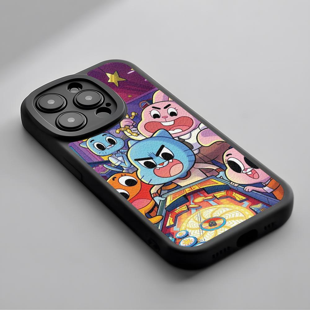 Cartoon Gumball cute poster pattern Phone Case For iPhone 16 15 14 13 12 11 Plus Pro Max Lambskin Silicone Cover black