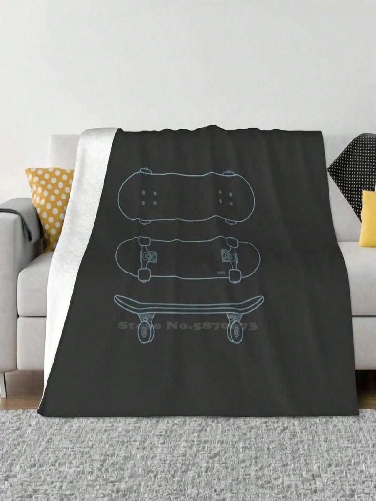 Skateboard ( Blue Lines ) Shaggy Throw Soft Warm Blanket Sofa_Bed_Travel Love Gifts Skateboarding Deck Trucks