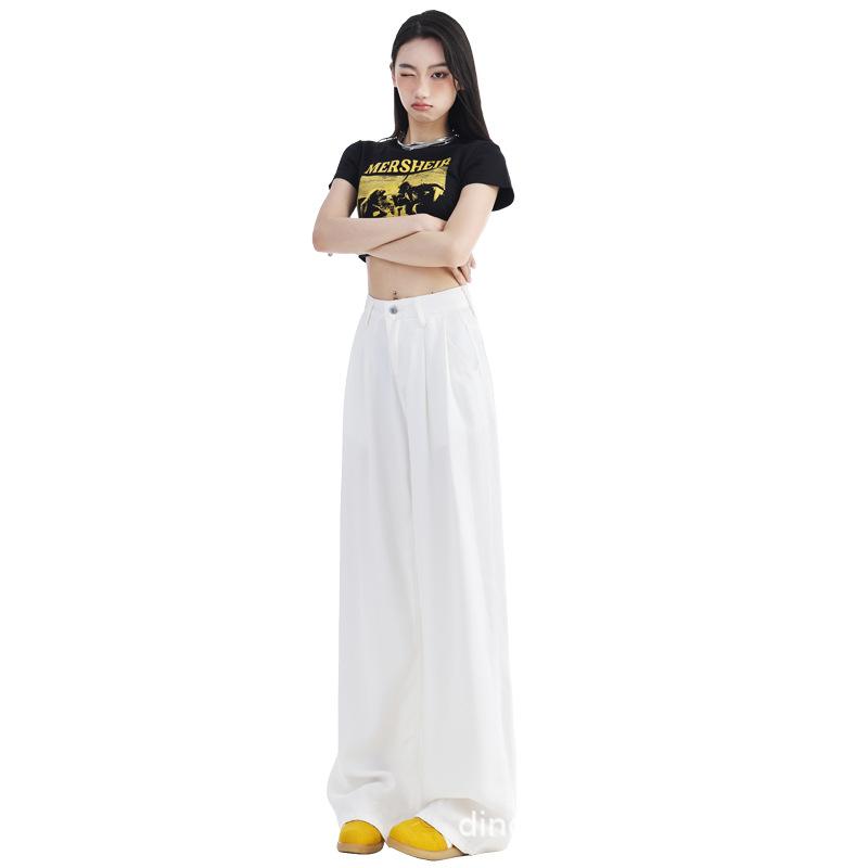 Белые Джинсы Wide-leg для Женщин на Лето Тонкие С Высокой Талией Свободные Прямые Из Ледяного Шелка для Фигуры "Груша"