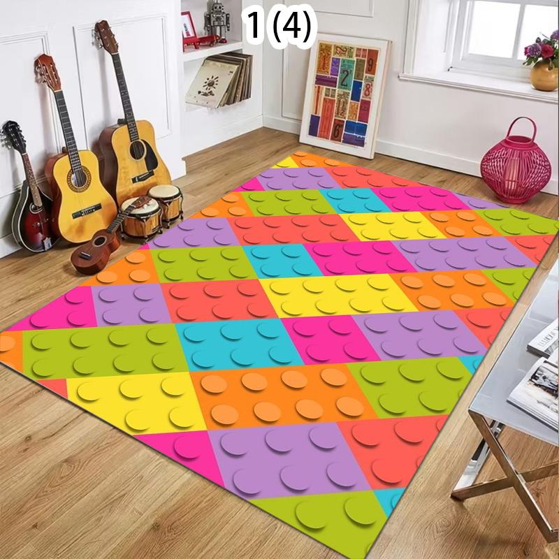 Colorful Building Blocks Carpet Mat Rug Creative Puzzle Design Home Decoration for Kids Room Playroom Living Room Bedroom Decor
