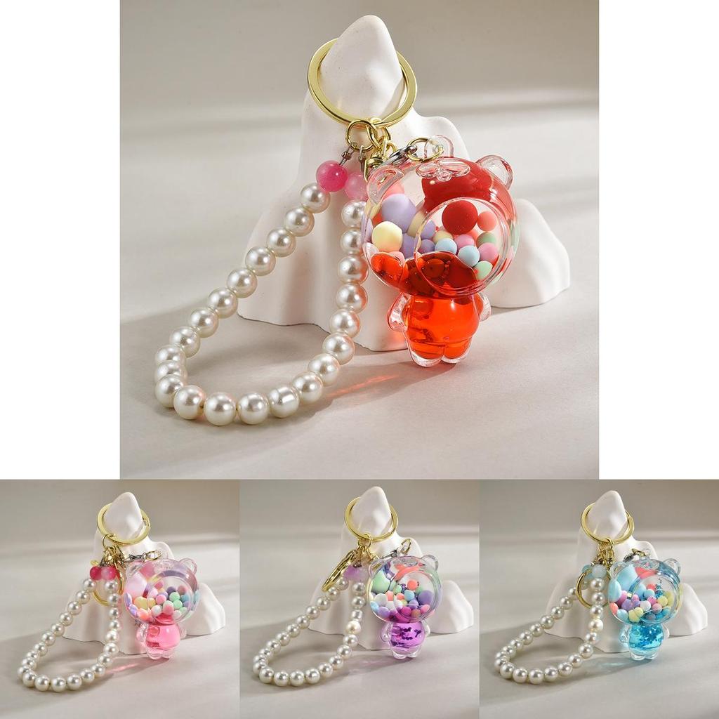 Акриловый красочный брелок-мишка из бусин с жемчужной цепочкой для детского подарка и празднования