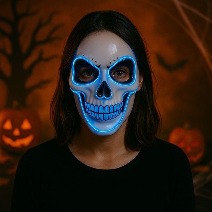 Masque - SIROCO - Crâne Squelette LED Bleu - Effet lumineux - 2 modes d'éclairage - Design réaliste