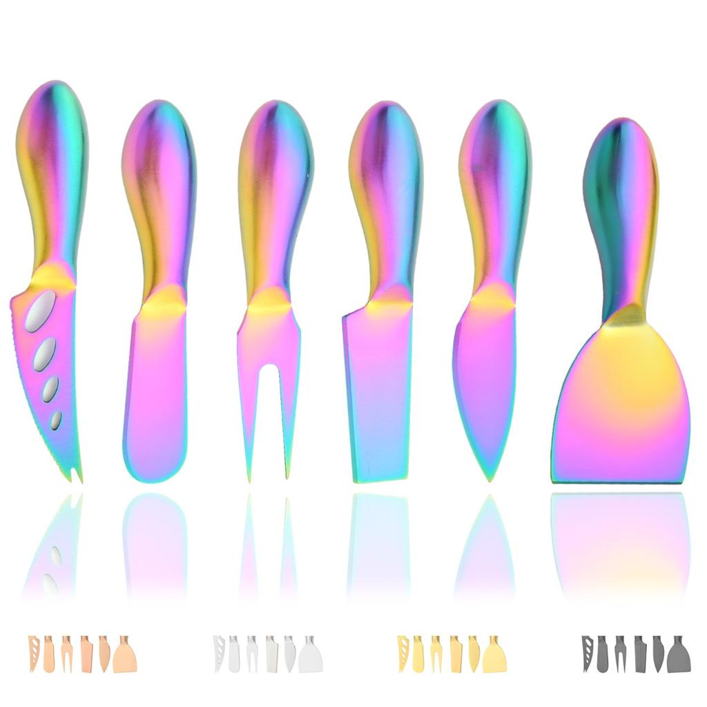 6pcs Matte Stainless Steel Cheese Knife Forks Set for Slicing Cutting Spreading Mini Butter Knives Dishwasher Safe