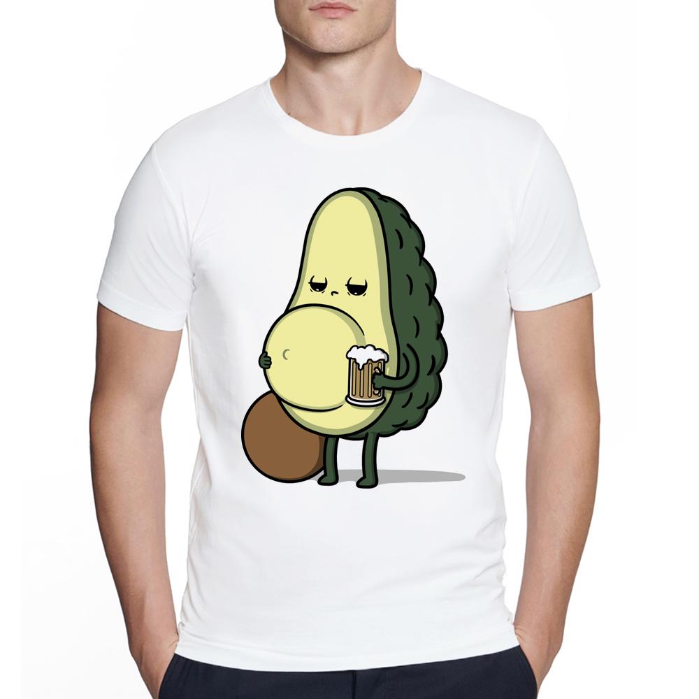 Funny Fruit Creative Avocado Cartoon Image Beer Belly Print T-Shirt Pop Tops Punk Hip Hop Unisex Streetwear Casual Tops