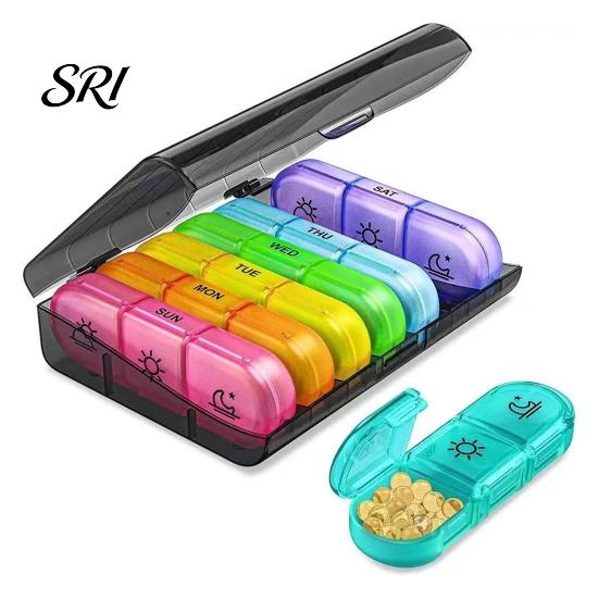 Easy To Use Pill Organizer Weekly with 21 Grids Open Flip 7 Day Container Cover Leak Proof Travel Safe Box for Health Supplements Medication Reminder