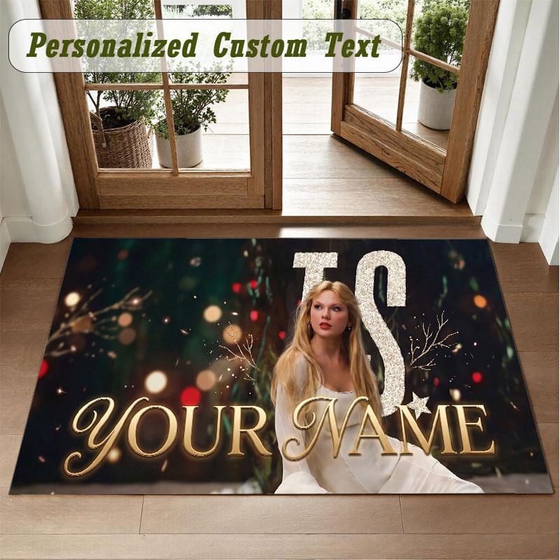 Crystal Velvet Square Rug Custom NameTaylor Swift Pattern Non Slip Home Floor Decor Rug
