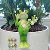 Cartoon Frog Figurine Holding Vase Milk Tea Frog Statue Resin Animal Sculpture Outdoor Garden Flower Pot Hugger Ornament