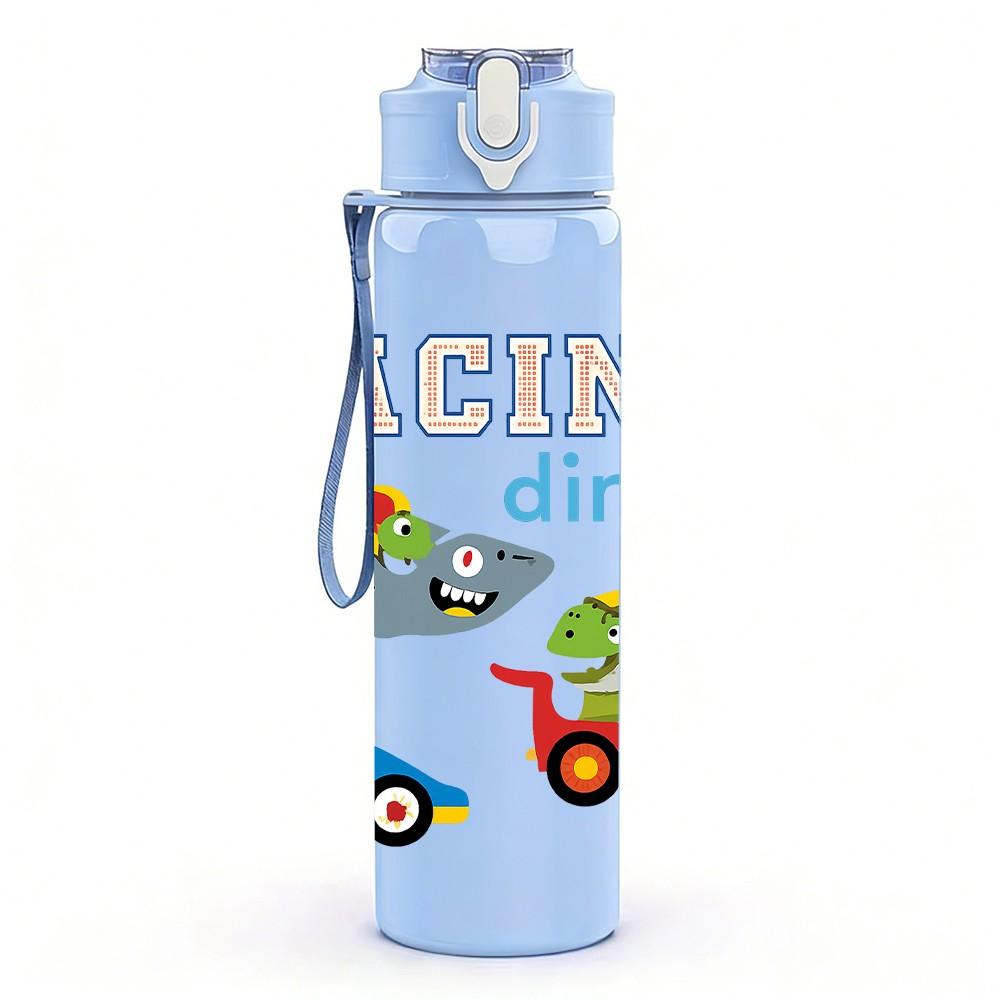 1PC Racing Dino Toy Car Kid Pattern 750ml Color Plastic Sports Water Bottle Leakproof Flip Straw Lid Suitable for Sports Office Home Use