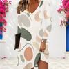Женское платье А-силуэта большого размера с V-образным вырезом, длинным рукавом и ярким принтом