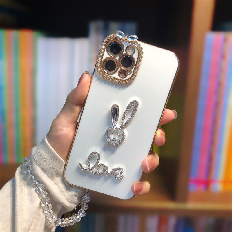 Luxury Rhinestone Rabbit Electroplated Anti-Fall Phone Case for Huawei Maimang A20 & Enjoy 70 Pro, All-Inclusive Design for Internet Celebrities.