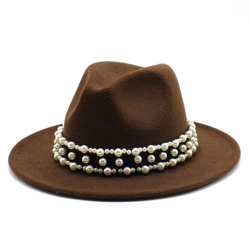 Jazz Hat, Pearl Top Hat, Женская модная мужская и женская шерстяная шляпа