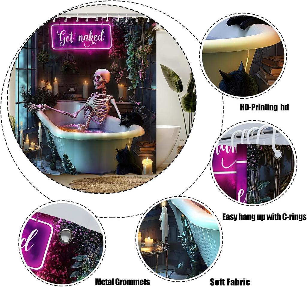 Смешная готическая шторка для душа с черепом Хэллоуин Жуткий череп Скелет в ванной Зеленое растение Страшный Креативный Тканевый Декор для ванной