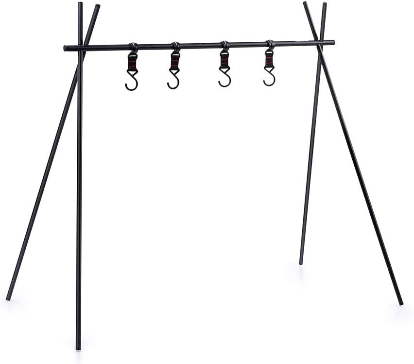 M Size Low Price Outdoor Triangular Shelf With 4 Hooks Aluminum Alloy Tube Camping Folding Rack Portable Cookware Hanging Rack