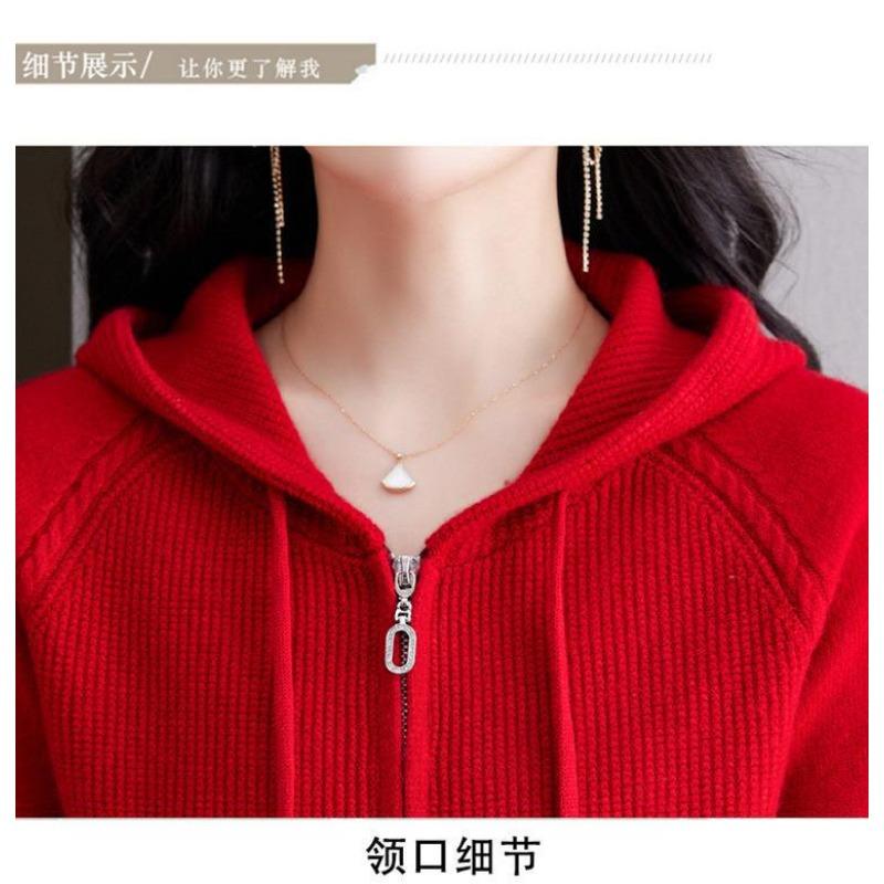Women's Hooded Sweater Short Zipper Knitted Cardigan Spring Outerwear Hooded Sweater