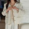 New Arrivals Open Run Heart Quilting No Collar Binding Gold Button Ivory Spring