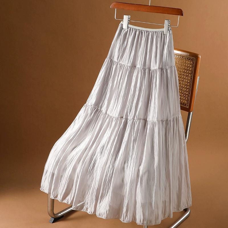 DIMANAF 2026 Summer Women New Skirts Solid Elastic Waist Pleated Elegant Skirts