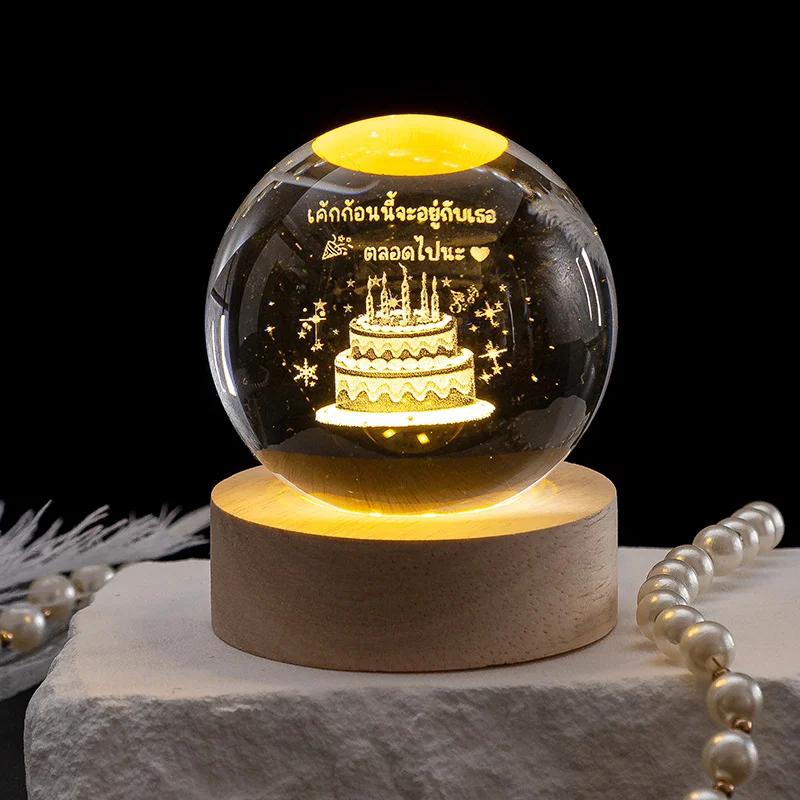 3D Скульптура Хрустальный Шар Лазерная Гравировка Солнечная Система Статуэтка Астрономия Планеты Стеклянный Шар Статуя Праздничный Подарок Декор для Дома