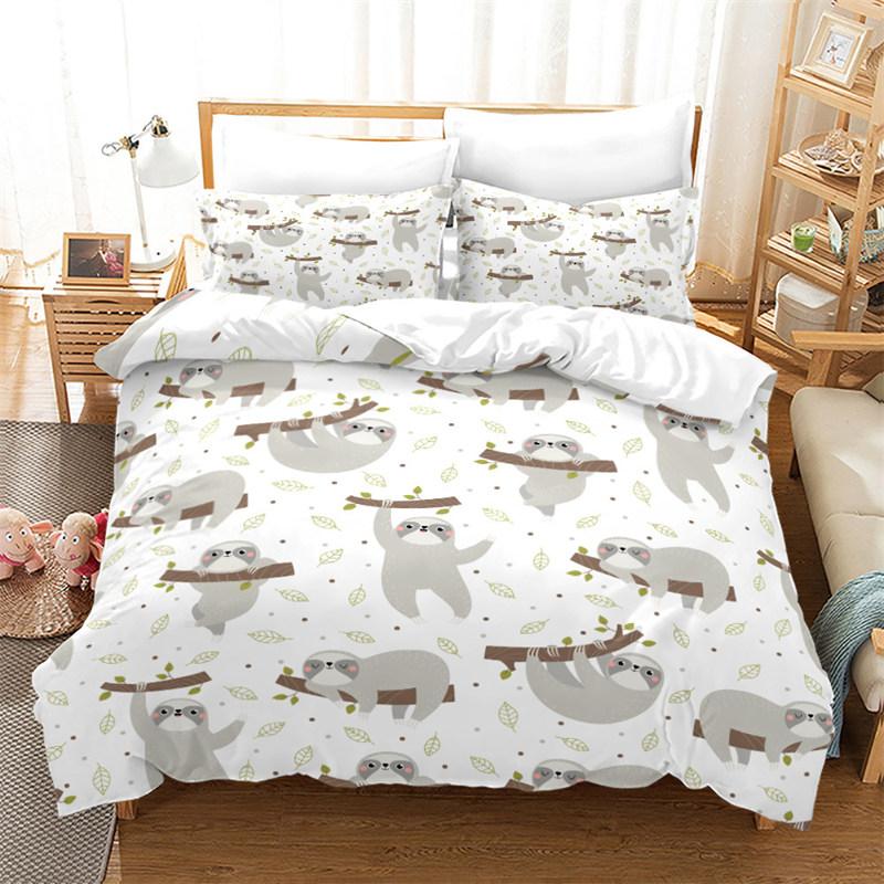 Cute Cartoon Sloth Duvet Cover Floral Leaves Print Bedding Collection For Kids Teens Bedroom Decor Flowers Comforter Cover Pillowcases