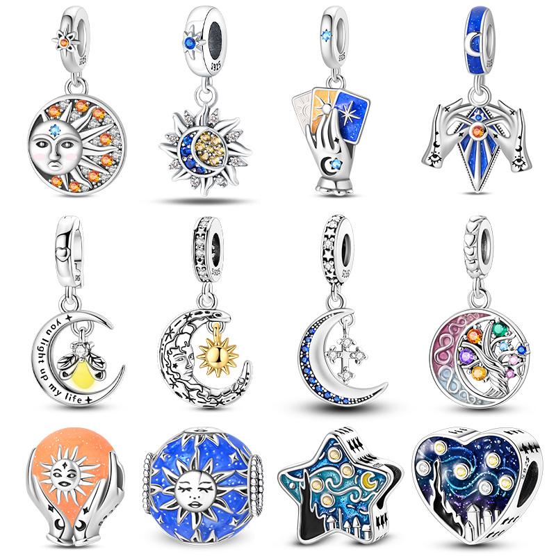 New 925 Silver Sun Stars And Moon Charms Beads For Women Fit Bracelet DIY Birthday Party Jewelry Gifts