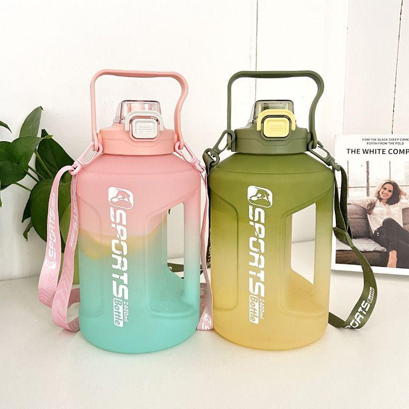 2 Liter Sports Water Bottle with Scale Big Large Capacity Fitness Kettle Outdoor Gradient Plastic Portable Reusable Water Bottle