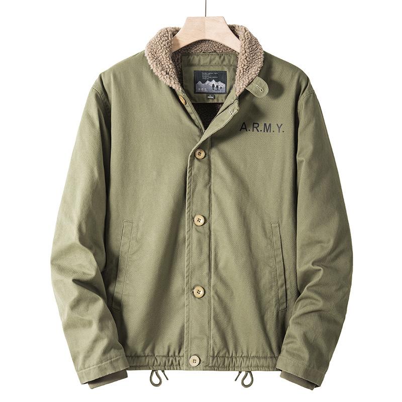 Winter Men's Velvet Thickened Lapel Military Cotton Coat Loose Lamb Velvet Men's Cotton Coat