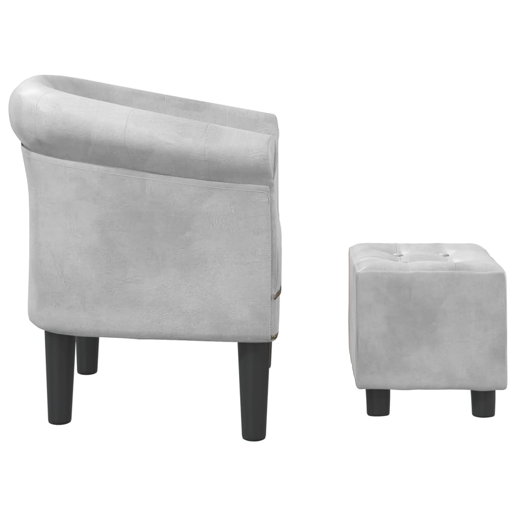 Club Chair with Footstool Silver Faux Leather