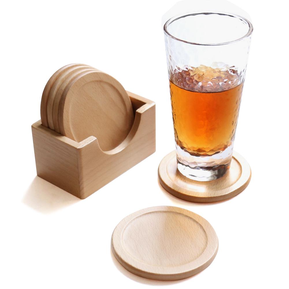 1 комплект, подставка для столовых приборов из бука, деревянная подставка, деревянная коробка для подставок, круглая форма, изоляционный коврик для чашки, коврик для чашки кофе, чая, подставка для чашек