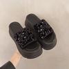 Platform Slippers Women's Summer Wear New Beautiful Heightening Beach Shoes One-word Drag Slope Heel Fashion