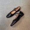 Washed Cowhide~ Retro Ballet Flat-soled Single Shoes Women's Leather Folds with Mary Jane Shoes Temperament Low Heel