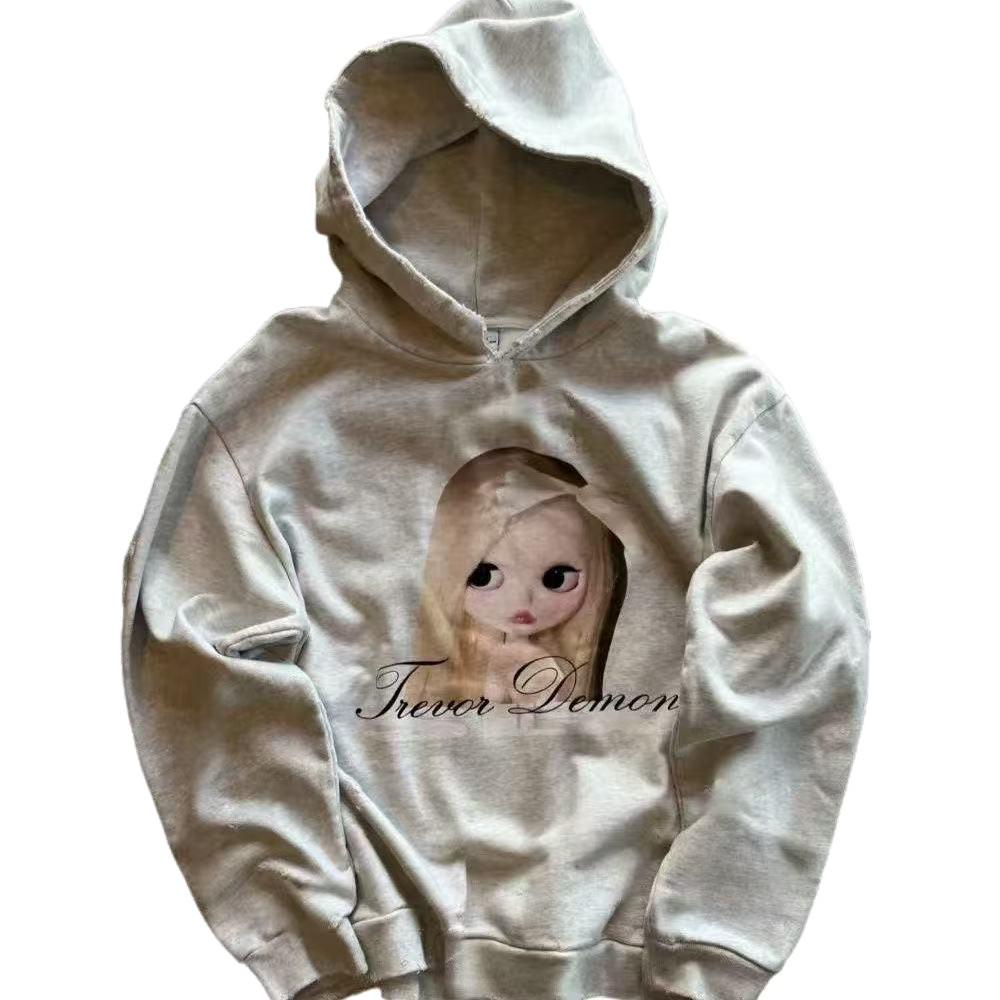 Ретро Y2K Модный Персонализированный С Принтом Худи с Длинным Рукавом