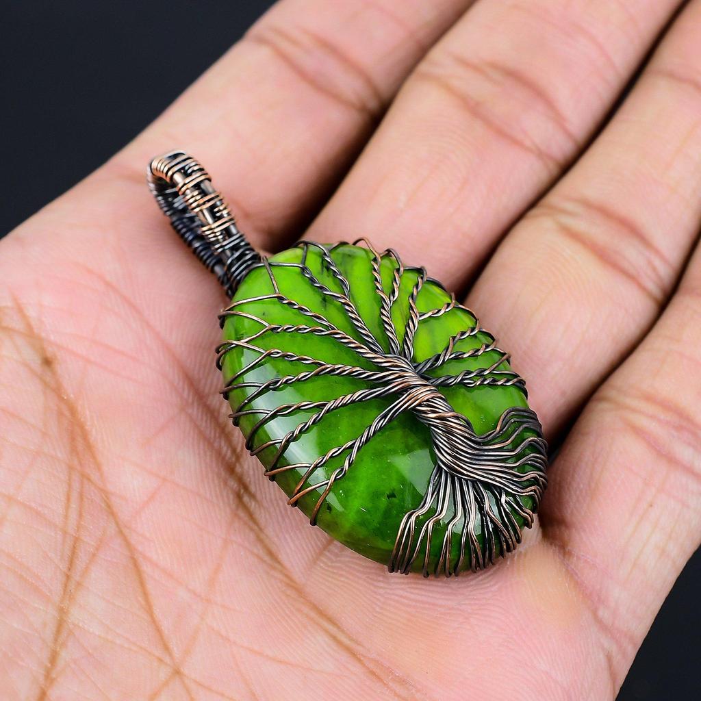 Древо Жизни Зеленый Флэш Лабрадорит Драгоценный Камень Чистая Медная Проволока Обернутая Ювелирные Изделия Ручной Работы Подвеска