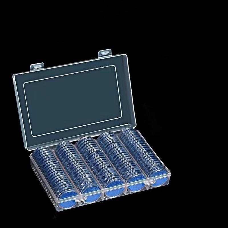 100Pcs Coin Capsule Case and Adjustable (17/20/25/27/30mm) Protect Black Gasket Coin Holder with Plastic Storage Organizer Box