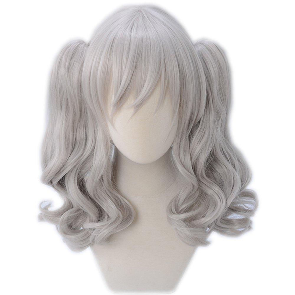 Cosplay Wig from The Second Style with Perfect for Costumes and Fancy Dress 2 Bonus Items Heat-resistant Castle, Silver-gray, Short, Curly, Twin-tail