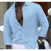 New Cotton-linen Blend Men's Long-sleeved Shirt Solid-colour Casual Collared Shirt